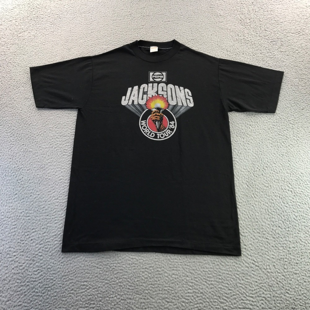 VTG Jacksons 1984 World Tour Shirt Mens L Black Single Stitch Michael Thriller